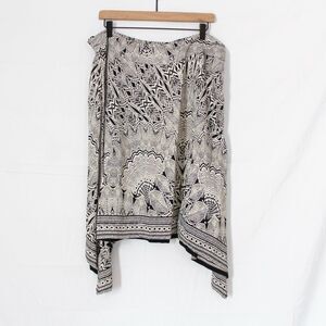 Monsoon Black and White Print Shark Bite Hem Midi Skirt US 12